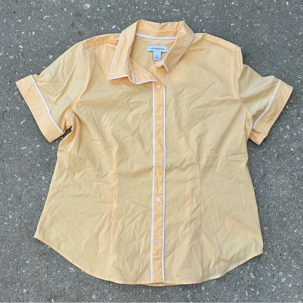 Vintage Liz Claiborne Yellow Orange Button Down Blouse // cotton blend light